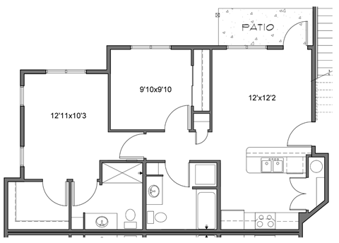 a floor plan of a small house with a bedroom and a living room